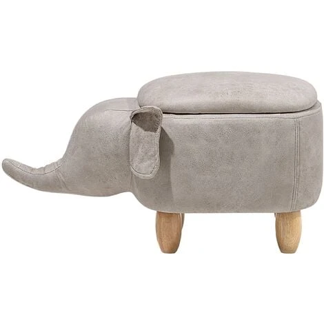 Modern Faux Leather Stool Distressed Solid Wood Animal Light Grey Elephant 6 Modern Faux Leather Stool Distressed Solid Wood Animal Light Grey Elephant - Image 4