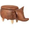 Modern Faux Leather Stool Distressed Upholstery Storage Solid Wood Brown Elephant -Children Furniture Store 10031470 1