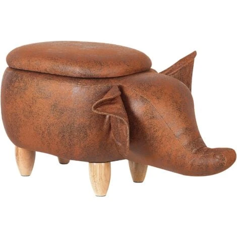 Modern Faux Leather Stool Distressed Upholstery Storage Solid Wood Brown Elephant 3 Modern Faux Leather Stool Distressed Upholstery Storage Solid Wood Brown Elephant