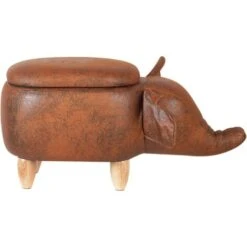 Modern Faux Leather Stool Distressed Upholstery Storage Solid Wood Brown Elephant 10 Modern Faux Leather Stool Distressed Upholstery Storage Solid Wood Brown Elephant -Children Furniture Store 10031470 4