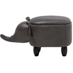 Modern Faux Leather Stool Storage Solid Wood Animal Dark Grey Elephant -Children Furniture Store 10031471 4 1