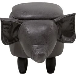 Modern Faux Leather Stool Storage Solid Wood Animal Dark Grey Elephant -Children Furniture Store 10031471 5 1