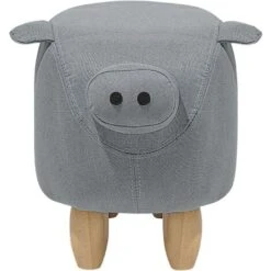 Modern Fabric Stool Solid Wood Legs Animal Footrest Grey Piggy -Children Furniture Store 10031474 5