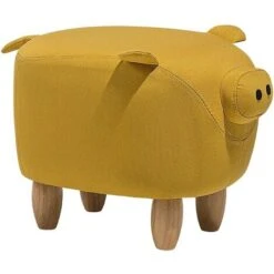 Modern Fabric Stool Solid Wood Legs Animal Footrest Yellow Piggy