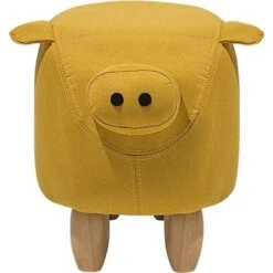 Modern Fabric Stool Solid Wood Legs Animal Footrest Yellow Piggy -Children Furniture Store 10031475 5