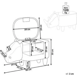 Modern Faux Leather Stool Upholstery Storage Solid Wood Animal Dark Grey Rhino -Children Furniture Store 10031481 3