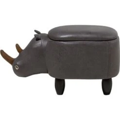 Modern Faux Leather Stool Upholstery Storage Solid Wood Animal Dark Grey Rhino -Children Furniture Store 10031481 4
