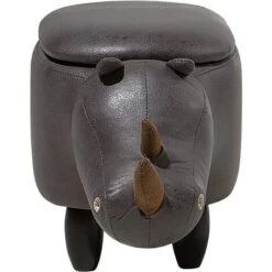 Modern Faux Leather Stool Upholstery Storage Solid Wood Animal Dark Grey Rhino -Children Furniture Store 10031481 5