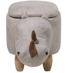 Modern Faux Leather Stool Upholstery Storage Solid Wood Animal Light Grey Rhino -Children Furniture Store 10031483 5