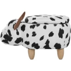 Modern Fabric Stool Black And White Upholstery Storage Solid Wood Animal Cow -Children Furniture Store 10031488 4