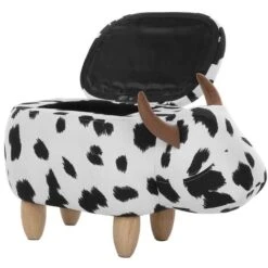 Modern Fabric Stool Black And White Upholstery Storage Solid Wood Animal Cow -Children Furniture Store 10031488 5