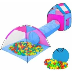 Large Play Tent With Tunnel + 200 Balls For Kids - Kids Pop Up Tent, Kids Tent, Pop Up Play Tent - Blue