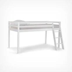 VonHaus Mid Sleeper Bed Frame – White Wooden Bunk Bed - Cabin Bed With Ladder & Solid Pine Wood Base – Single 3ft Raised Bed For Kids, Children, Teenagers, Bedroom