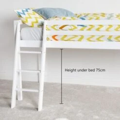 VonHaus Mid Sleeper Bed Frame – White Wooden Bunk Bed - Cabin Bed With Ladder & Solid Pine Wood Base – Single 3ft Raised Bed For Kids, Children, Teenagers, Bedroom -Children Furniture Store 12262678 4