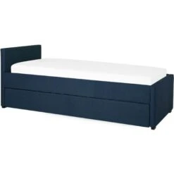 Modern Fabric EU Single Trundle Bed Frame 3ft Navy Blue Slatted Marmande -Children Furniture Store 12264212 4