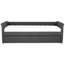 Modern Fabric EU Single Trundle Bed Frame Buttoned 3ft Dark Grey Libourne -Children Furniture Store 12264216 5