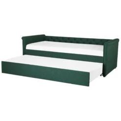 Modern Fabric EU Single Trundle Bed Frame Buttoned 3ft Dark Green Libourne