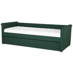 Modern Fabric EU Single Trundle Bed Frame Buttoned 3ft Dark Green Libourne -Children Furniture Store 12264227 4
