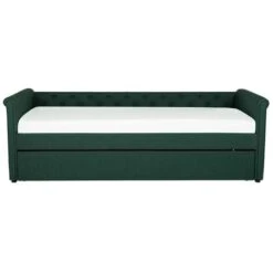 Modern Fabric EU Single Trundle Bed Frame Buttoned 3ft Dark Green Libourne -Children Furniture Store 12264227 5