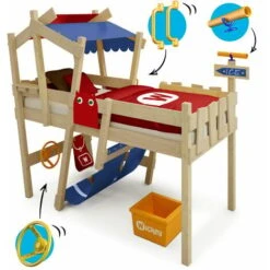 Wickey Kid's Bed, Loft Bed Crazy Hutty Canvas Cover Single Bed 90 X 200 Cm, Children's Bed - Blue/red -Children Furniture Store 14835273 4