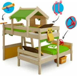 Wickey Kid's Bed, Bunk Bed Crazy Jungle - Canvas Cover Loft Bed 90 X 200 Cm - Apple Green/yellow -Children Furniture Store 14835297 4
