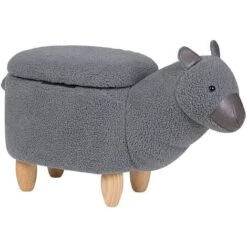 Fabric Stool Nursery Children Room Solid Wood Legs Animal Footrest Grey Alpaca