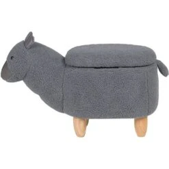 Fabric Stool Nursery Children Room Solid Wood Legs Animal Footrest Grey Alpaca -Children Furniture Store 15057605 5