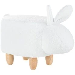 Fabric Stool Nursery Children Room Solid Wood Legs Animal Footrest White Bunny