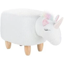 Modern Fabric Stool Nursery Children Room Solid Wood Legs Animal White Unicorn