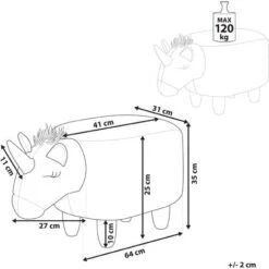 Modern Fabric Stool Nursery Children Room Solid Wood Legs Animal White Unicorn -Children Furniture Store 15057607 3