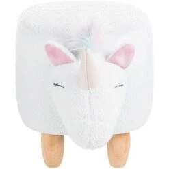 Modern Fabric Stool Nursery Children Room Solid Wood Legs Animal White Unicorn -Children Furniture Store 15057607 4