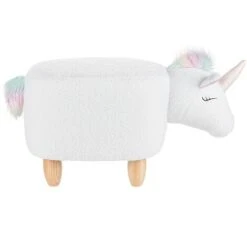 Modern Fabric Stool Nursery Children Room Solid Wood Legs Animal White Unicorn -Children Furniture Store 15057607 5