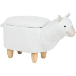 Fabric Stool Nursery Children Room Solid Wood Legs Animal Footrest White Alpaca