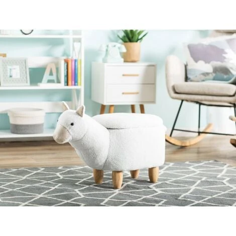 Fabric Stool Nursery Children Room Solid Wood Legs Animal Footrest White Alpaca 4 Fabric Stool Nursery Children Room Solid Wood Legs Animal Footrest White Alpaca - Image 2