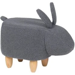 Fabric Stool Nursery Children Room Solid Wood Legs Animal Footrest Grey Bunny