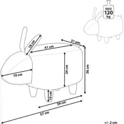 Fabric Stool Nursery Children Room Solid Wood Legs Animal Footrest Grey Bunny -Children Furniture Store 15057609 3