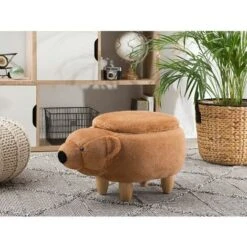 Modern Fabric Stool Footrest Nursery Solid Wood Legs Animal Golden Brown Bear -Children Furniture Store 15793213 2