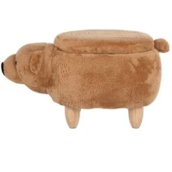 Modern Fabric Stool Footrest Nursery Solid Wood Legs Animal Golden Brown Bear -Children Furniture Store 15793213 4