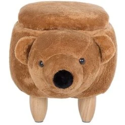 Modern Fabric Stool Footrest Nursery Solid Wood Legs Animal Golden Brown Bear -Children Furniture Store 15793213 5