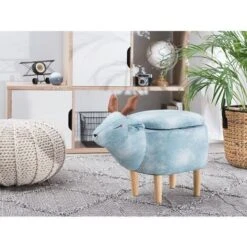 Modern Fabric Stool Pouffe Nursery Solid Wood Legs Animal Light Blue Reindeer -Children Furniture Store 15793218 2