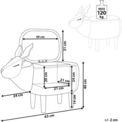 Modern Fabric Stool Pouffe Nursery Solid Wood Legs Animal Beige Reindeer -Children Furniture Store 15793223 3