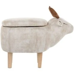 Modern Fabric Stool Pouffe Nursery Solid Wood Legs Animal Beige Reindeer -Children Furniture Store 15793223 4