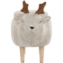 Modern Fabric Stool Pouffe Nursery Solid Wood Legs Animal Beige Reindeer -Children Furniture Store 15793223 5