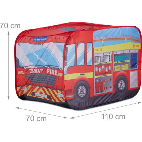 Relaxdays Fire Brigade Play Tent, Pop Up Fire Truck Playhouse, For Indoor & Outdoor Use, 70x110x70 Cm, Age 3 And Up, Red 4 Relaxdays Fire Brigade Play Tent, Pop Up Fire Truck Playhouse, For Indoor & Outdoor Use, 70x110x70 Cm, Age 3 And Up, Red - Image 2