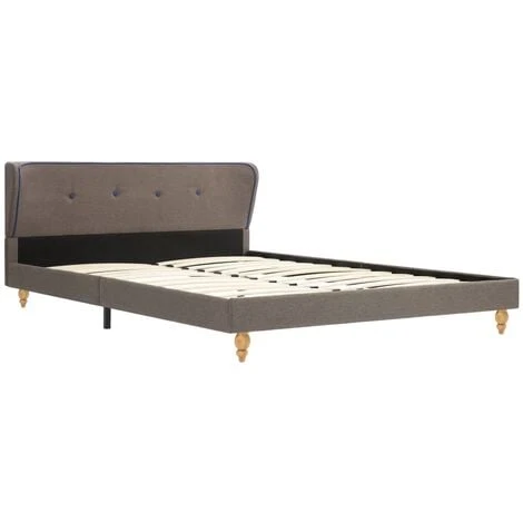 Bed Frame Taupe Fabric 135x190 Cm 4FT6 Double VidaXL 4 Bed Frame Taupe Fabric 135x190 Cm 4FT6 Double VidaXL - Image 2