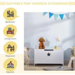 HOMCOM Kids Wooden Toy Children Box Storage Organizer Side Handle White -Children Furniture Store 16688387 4