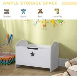 HOMCOM Kids Wooden Toy Children Box Storage Organizer Side Handle White -Children Furniture Store 16688387 5