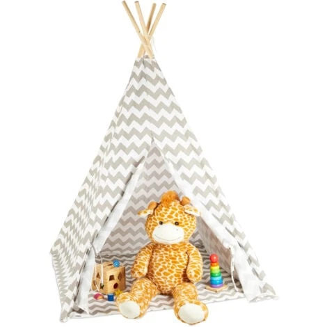 Relaxdays Teepee, Play Tent With Flooring, Includes Bag, Wigwam For Kids, HxWxD: 160 X 115 X 115 Cm, White-grey 3 Relaxdays Teepee, Play Tent With Flooring, Includes Bag, Wigwam For Kids, HxWxD: 160 X 115 X 115 Cm, White-grey