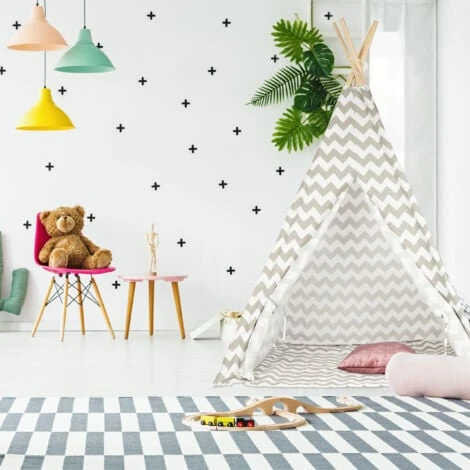 Relaxdays Teepee, Play Tent With Flooring, Includes Bag, Wigwam For Kids, HxWxD: 160 X 115 X 115 Cm, White-grey 4 Relaxdays Teepee, Play Tent With Flooring, Includes Bag, Wigwam For Kids, HxWxD: 160 X 115 X 115 Cm, White-grey - Image 2