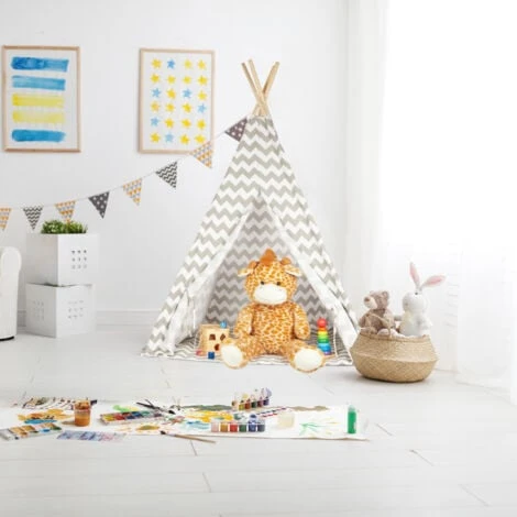 Relaxdays Teepee, Play Tent With Flooring, Includes Bag, Wigwam For Kids, HxWxD: 160 X 115 X 115 Cm, White-grey 5 Relaxdays Teepee, Play Tent With Flooring, Includes Bag, Wigwam For Kids, HxWxD: 160 X 115 X 115 Cm, White-grey - Image 3